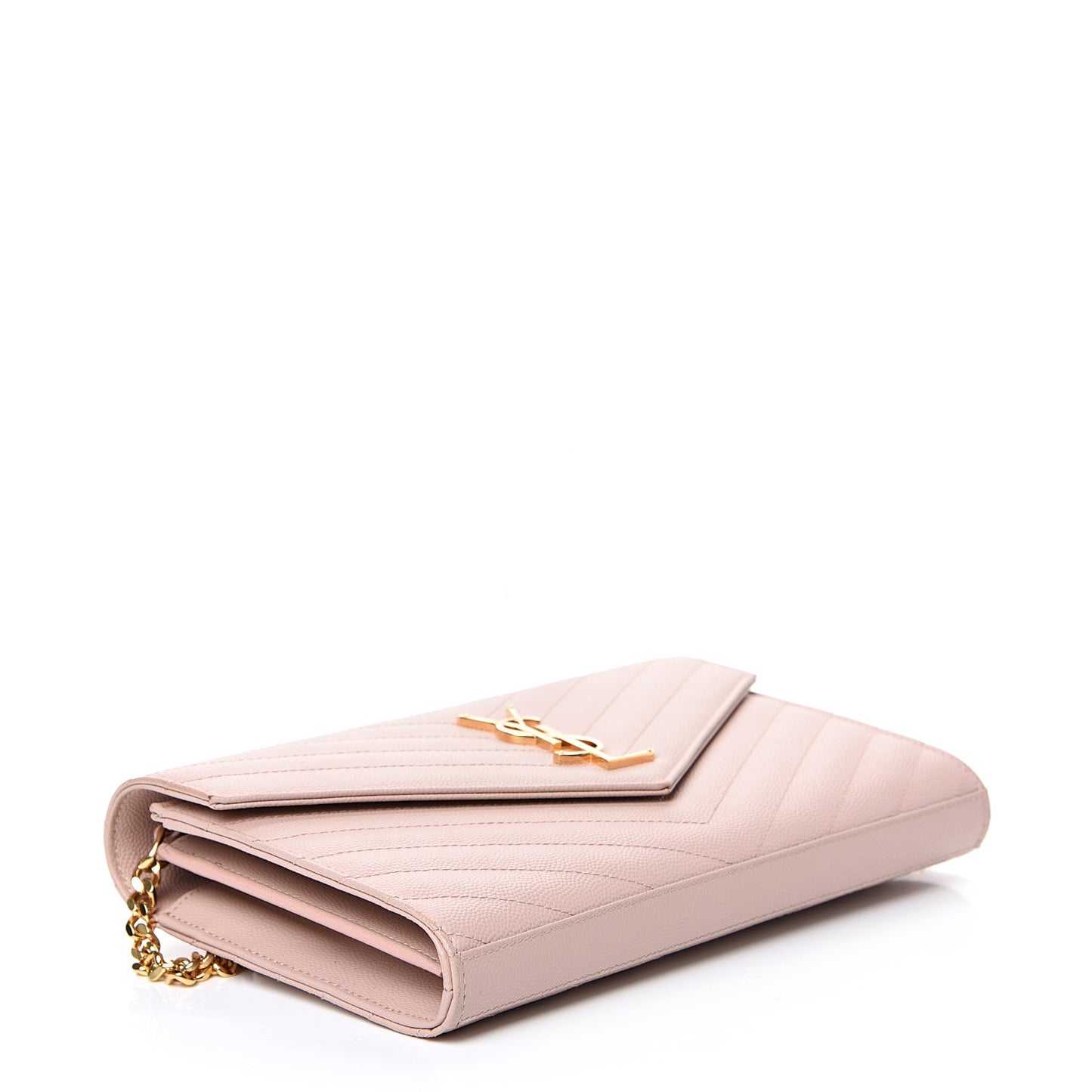 Grain De Poudre Matelasse Chevron Monogram Chain Wallet Pale Blush