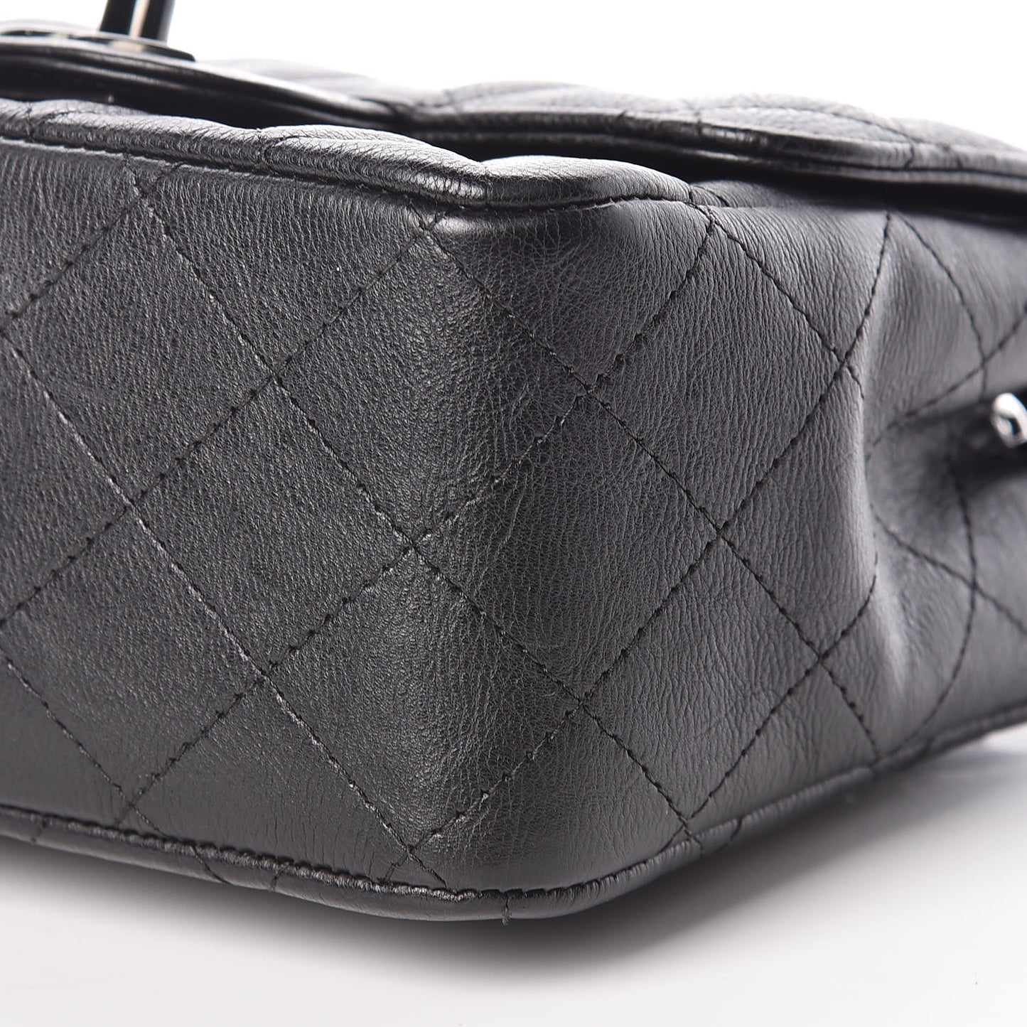 Crumpled Calfskin Quilted Mini Square Flap So Black