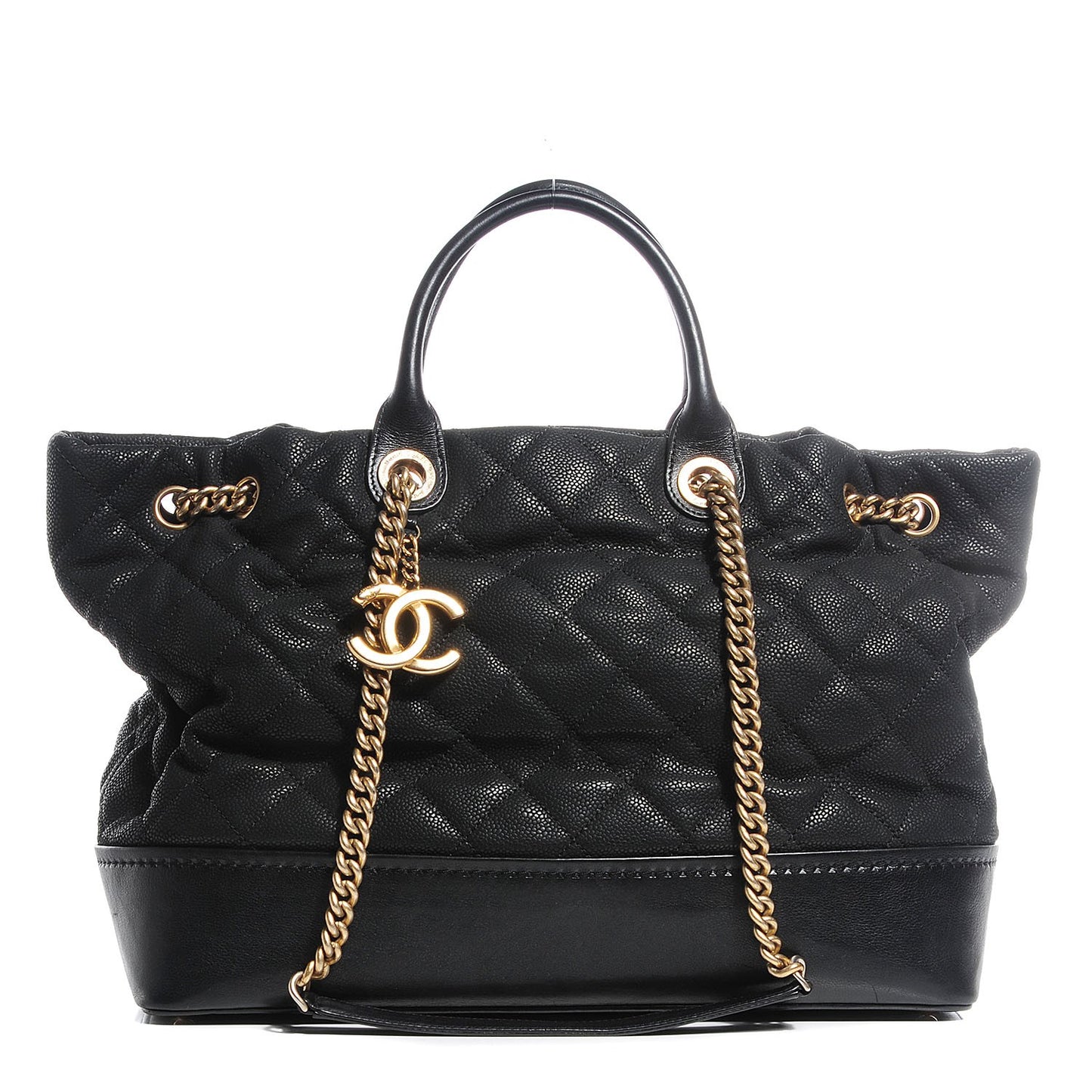 Iridescent Grained Calfskin Large Tote Black