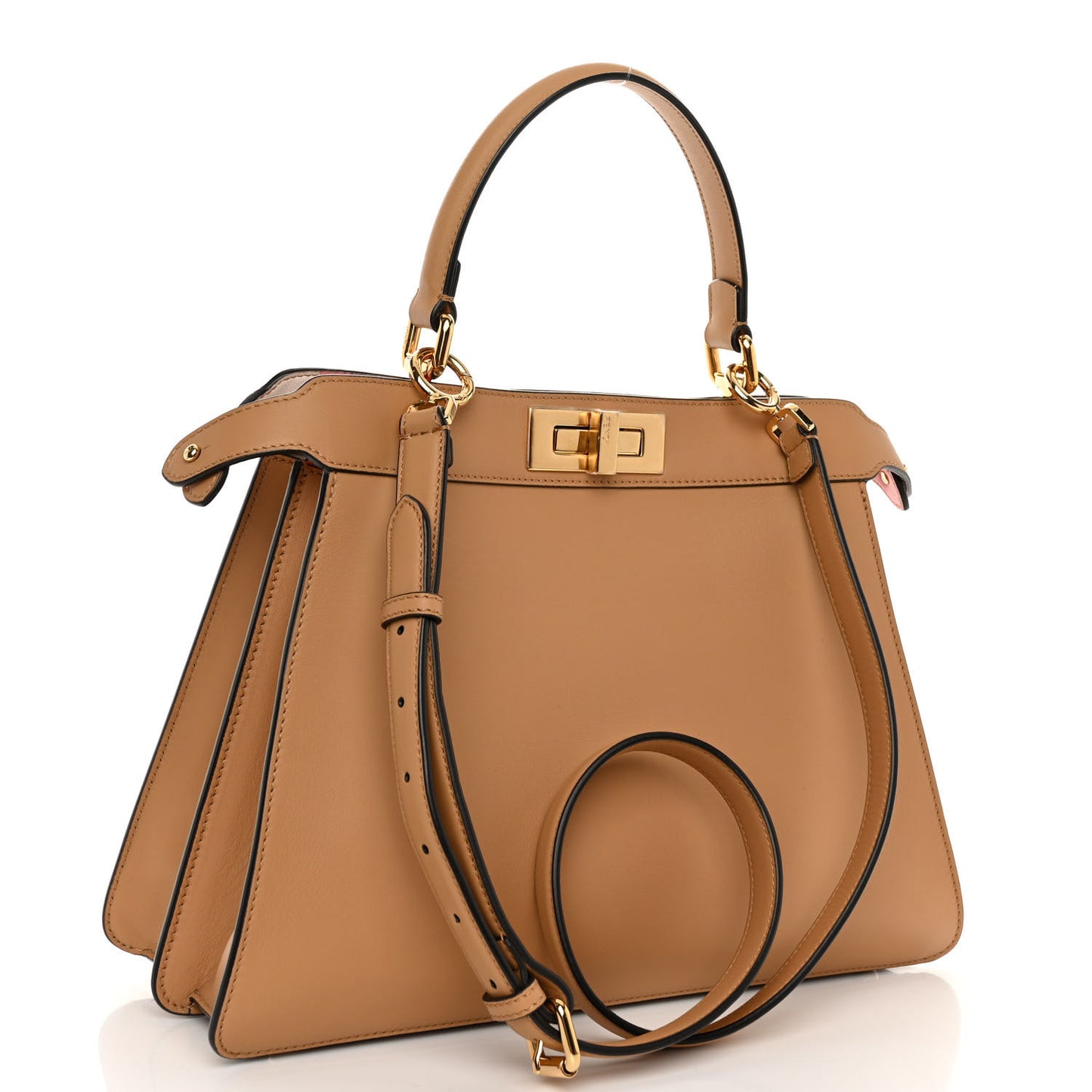 Vitello Seta Nappa FF Striped Embossed Medium Peekaboo I SEE U Satchel Miele Scuro Multicolor