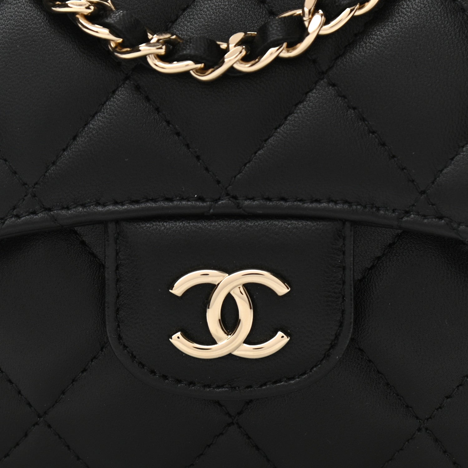 Chanel Lambskin Quilted Top Handle Flap Clutch With Chain Black 9 of 12