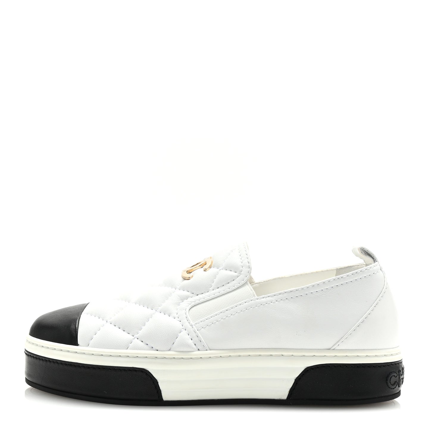 Lambskin Quilted Womens CC Stroll Sneakers 38 White