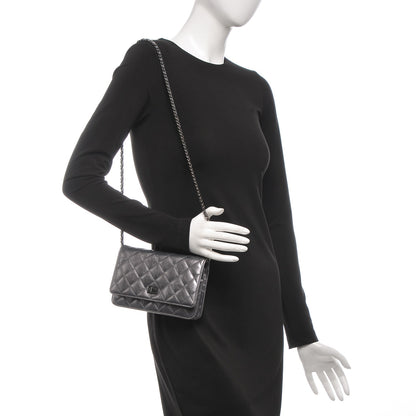 Chanel Metallic Aged Calfskin Reissue Wallet On Chain WOC Dark Silver 2 of 8