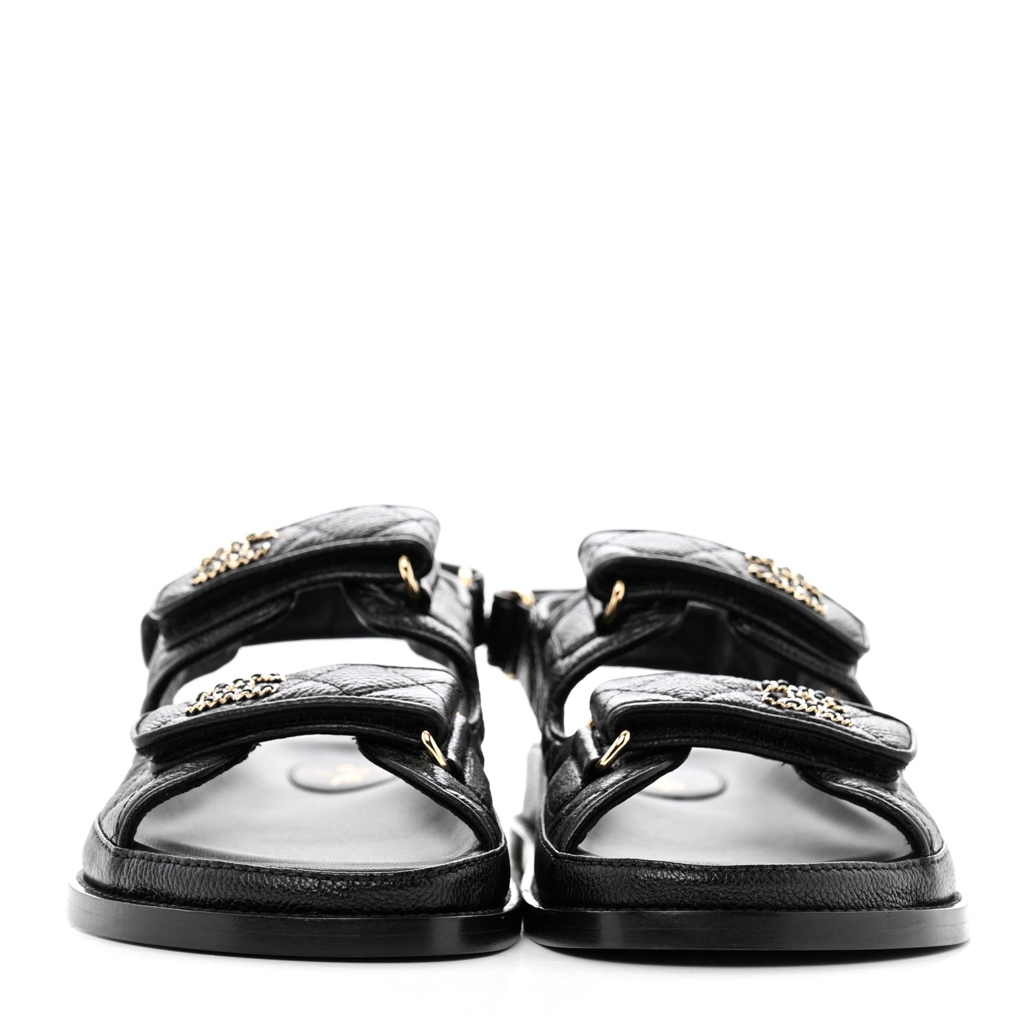 Chanel Grained Calfskin Velcro Dad Sandals 37.5 Black 3 of 13