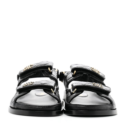 Chanel Grained Calfskin Velcro Dad Sandals 37.5 Black 3 of 13