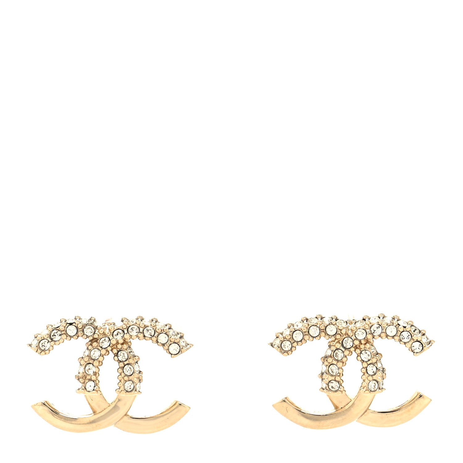 Chanel Metal Crystal Bead CC Earrings Gold 1 of 4