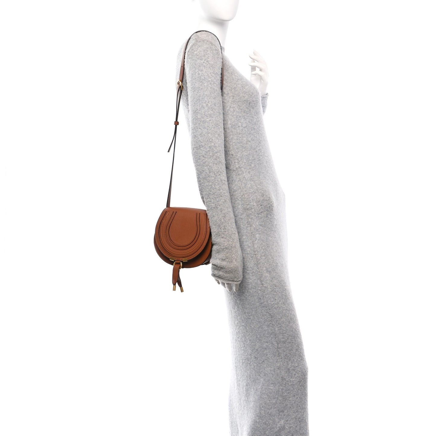 Grained Calfskin Small Marcie Saddle Bag Tan