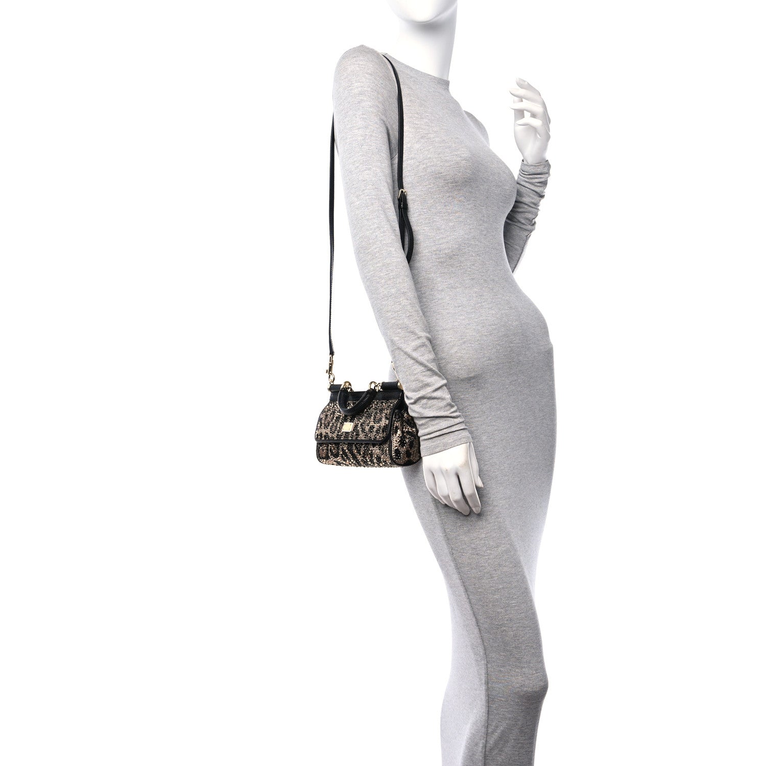 Dolce & Gabbana DOLCE GABBANA Satin Crystal Calfskin Iguana Embossed Small Miss Sicily Satchel Leopard 3 of 9