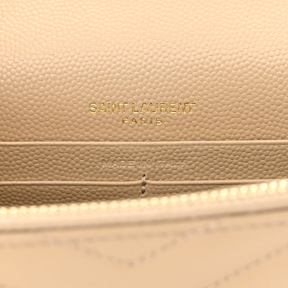 Saint Laurent Grain De Poudre Matelasse Chevron Monogram Envelope Chain Wallet Nude Powder 6 of 10