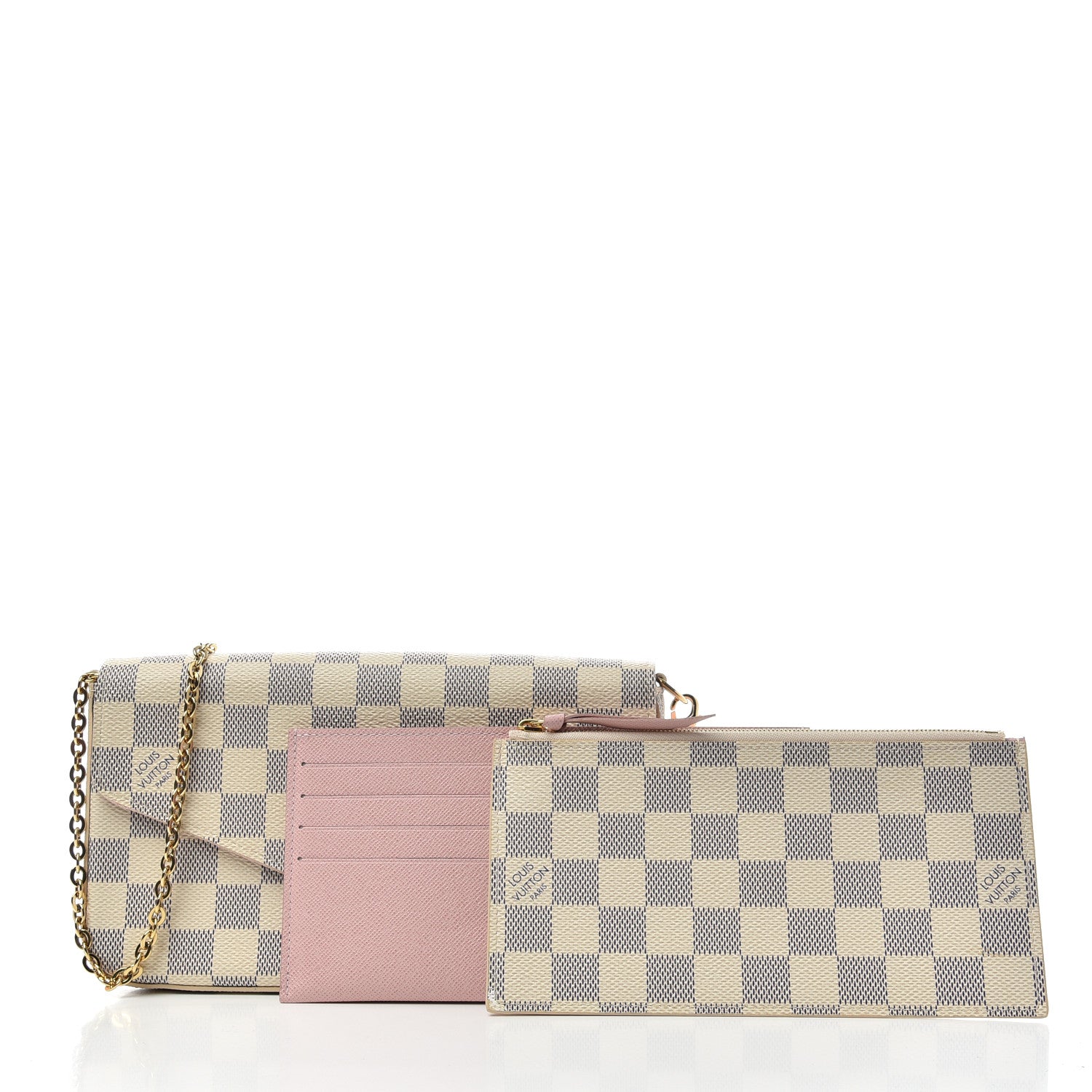 Louis Vuitton Damier Azur Pochette Felicie Chain Wallet Rose Ballerine 2 of 10