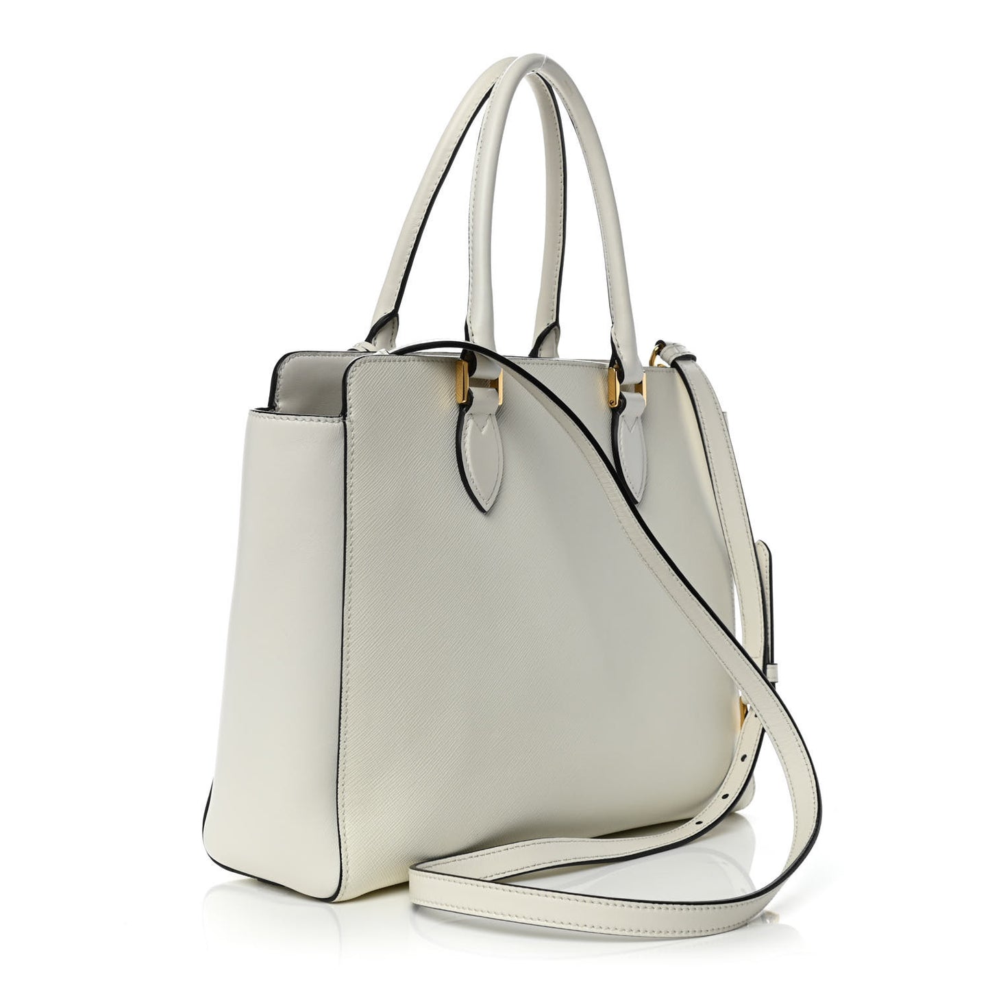 Saffiano Soft Calfskin Zippered Tote White