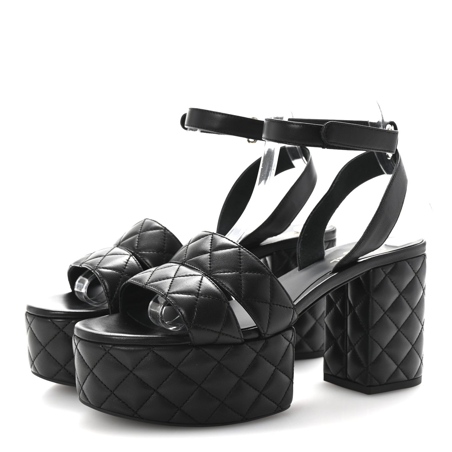 Lambskin Quilted Logo Platform Sandals 39 Black