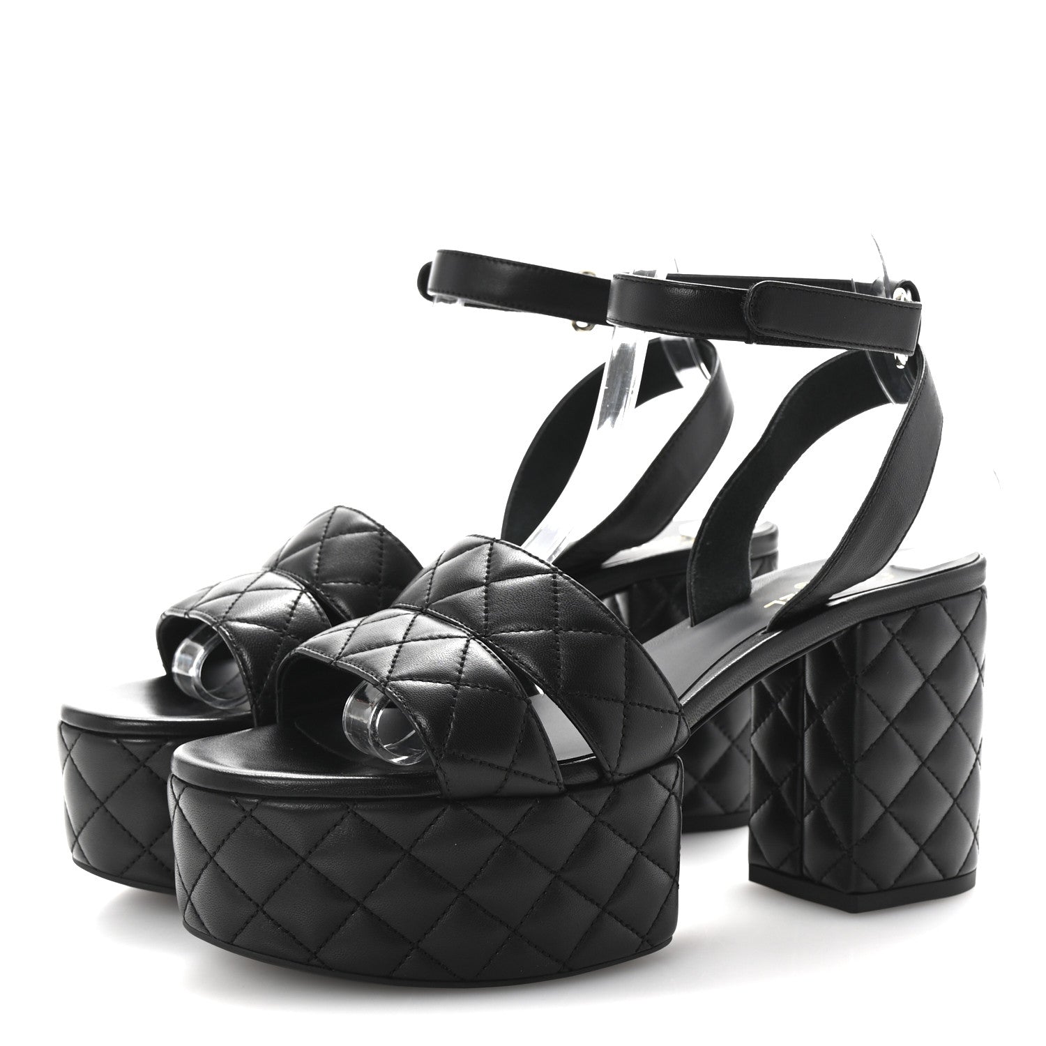 Chanel Lambskin Quilted Logo Platform Sandals 39 Black 4 of 10