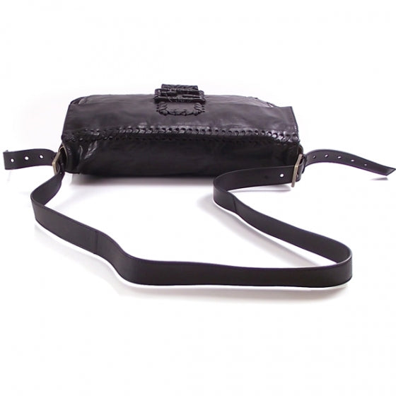 Calfskin Whipstitch Large Messenger Black