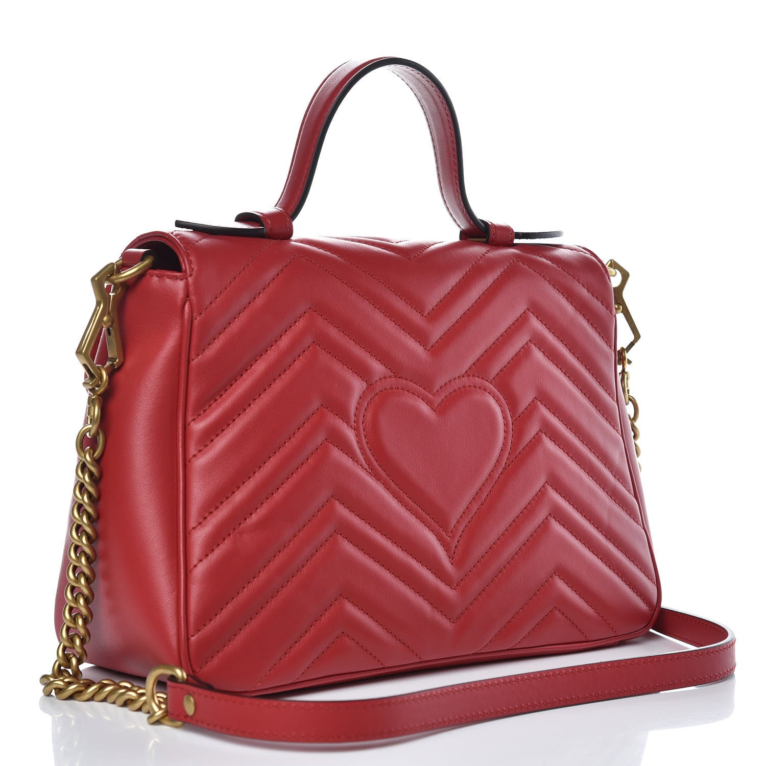 Gucci Calfskin Matelasse Small GG Marmont Top Handle Shoulder Bag Hibiscus Red 3 of 9