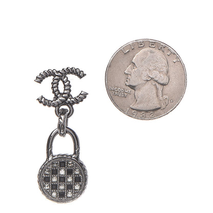 Chanel Ruthenium Crystal CC Drop Earrings Black Silver 2 of 4