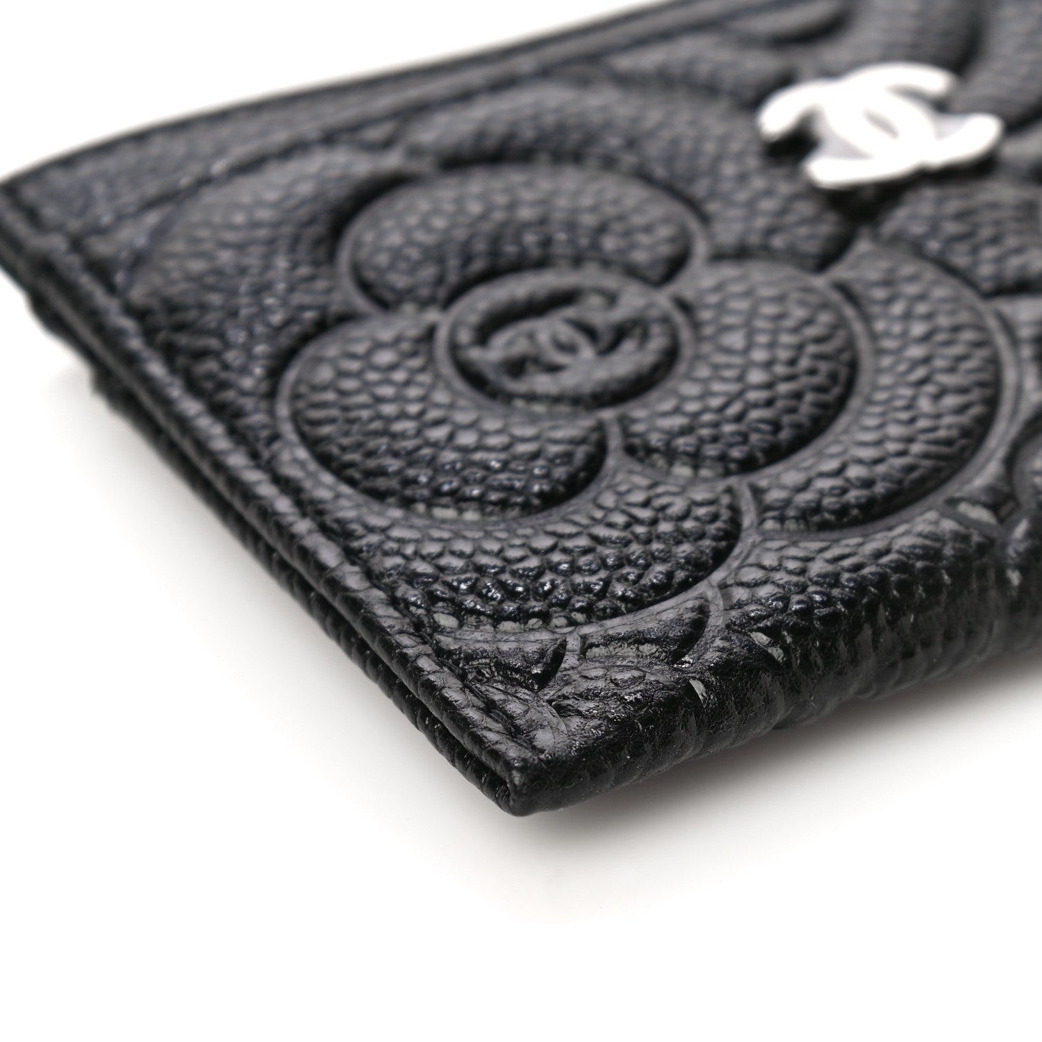 Chanel Caviar Camellia Embossed Card Holder Black 10 of 12