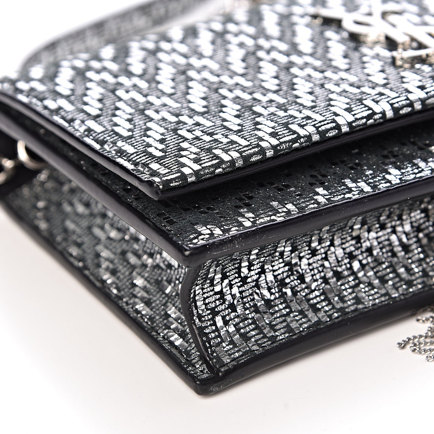 Metallic Calfskin Classic Monogram Kate Tassel Chain Wallet Black Argento