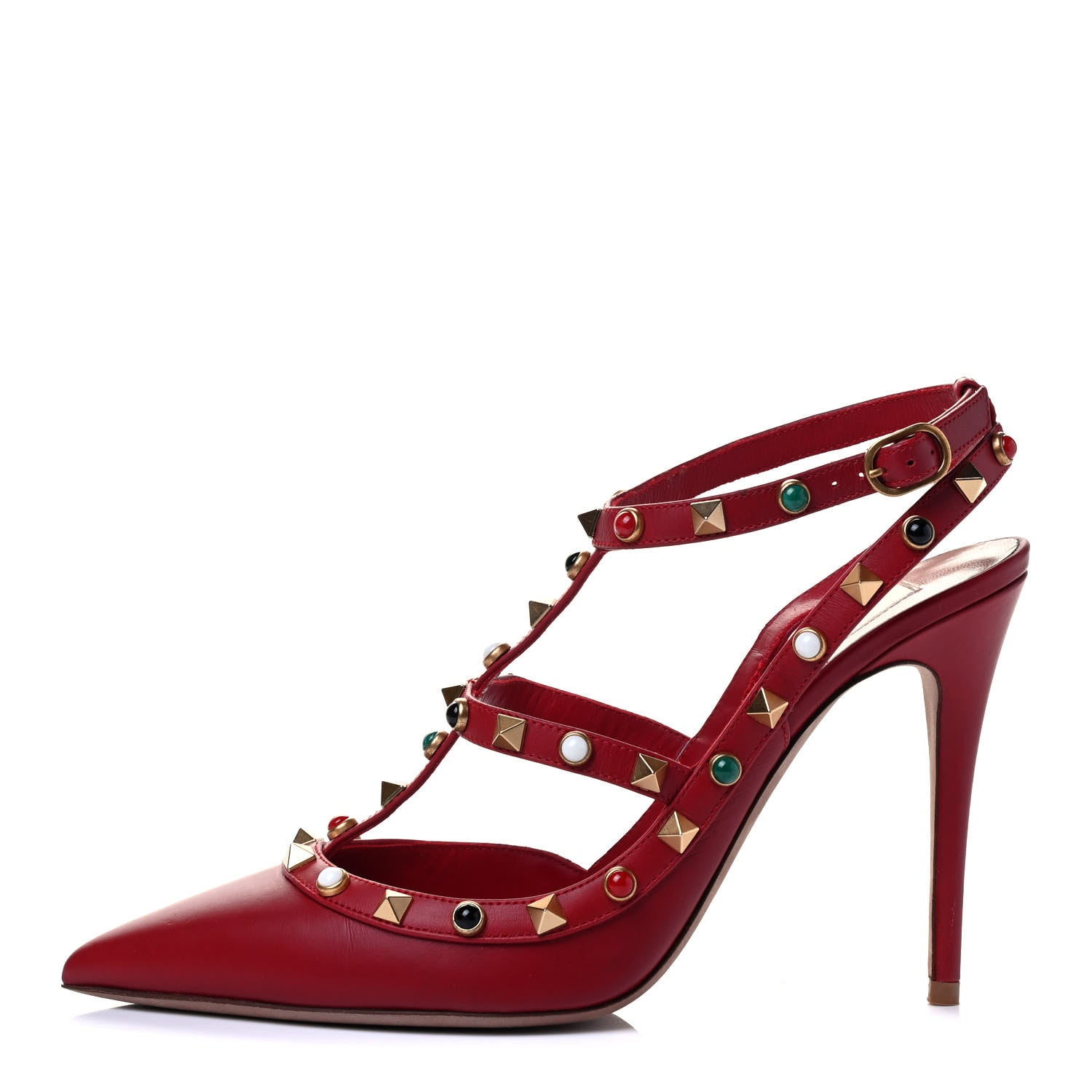 Valentino Garavani Calfskin Rockstud Rolling Ankle Strap 100mm Pumps 40 Rosso Valentino 1 of 7