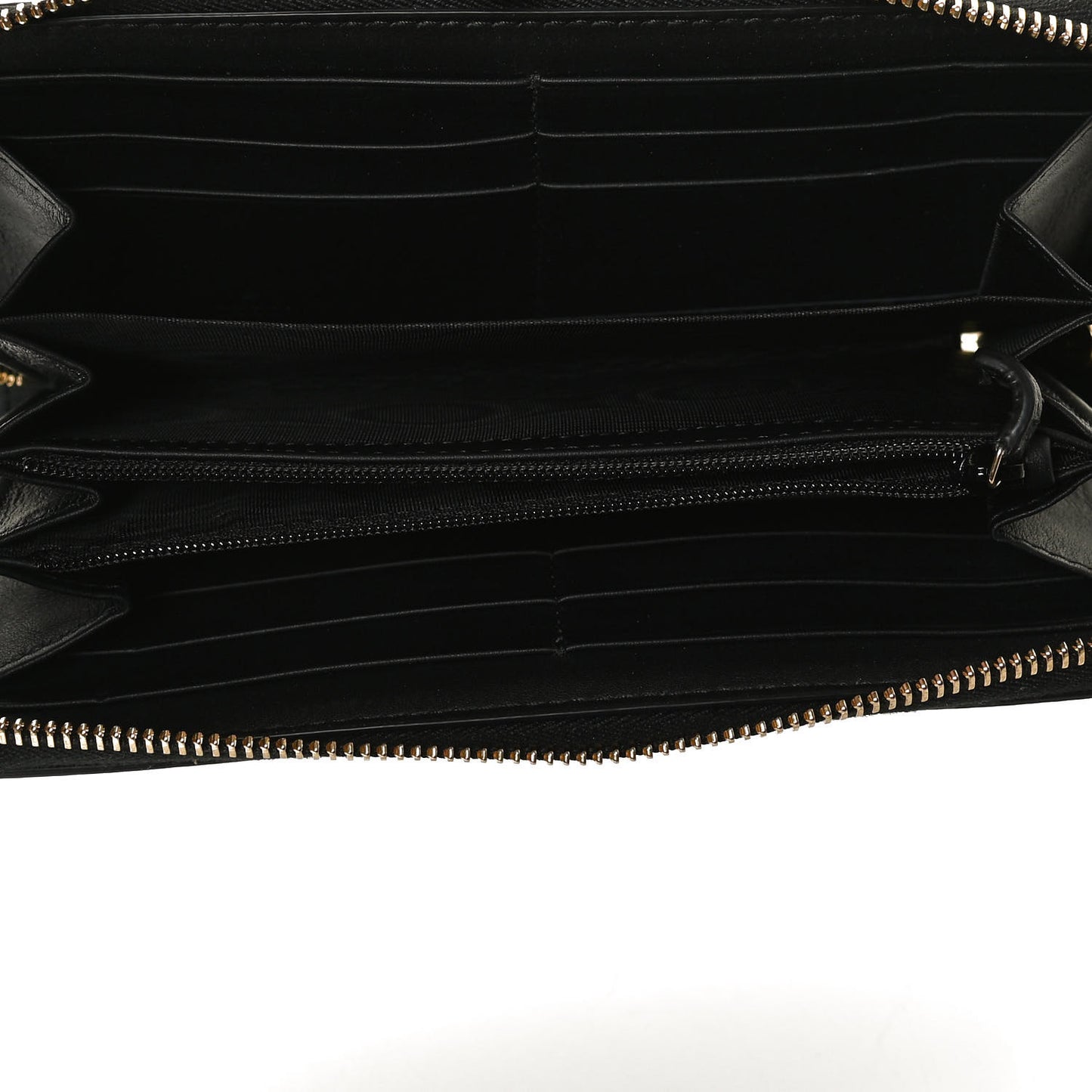 Calfskin Bamboo Round Zip Long Wallet Black
