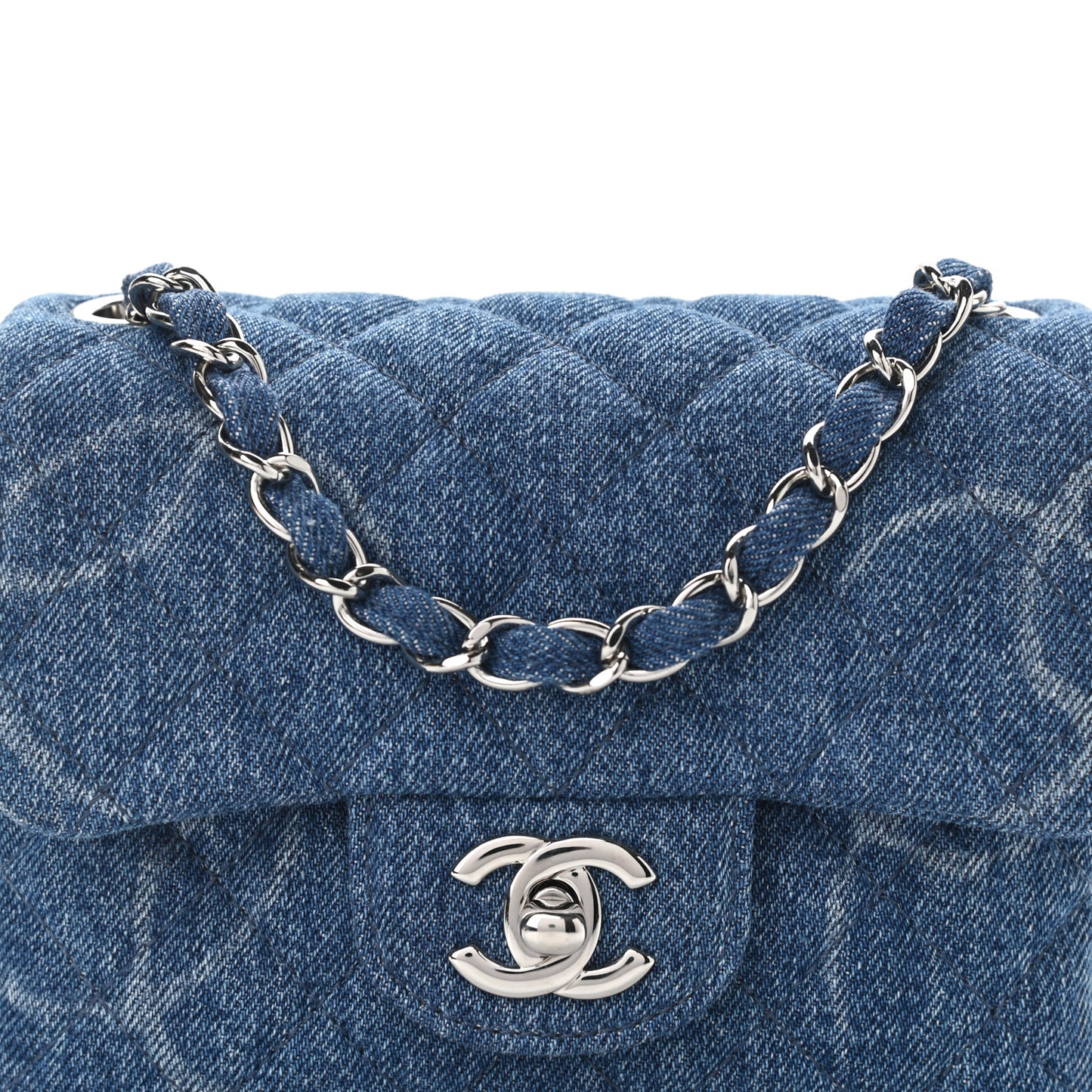 Denim CC Quilted Mini Square Flap Blue
