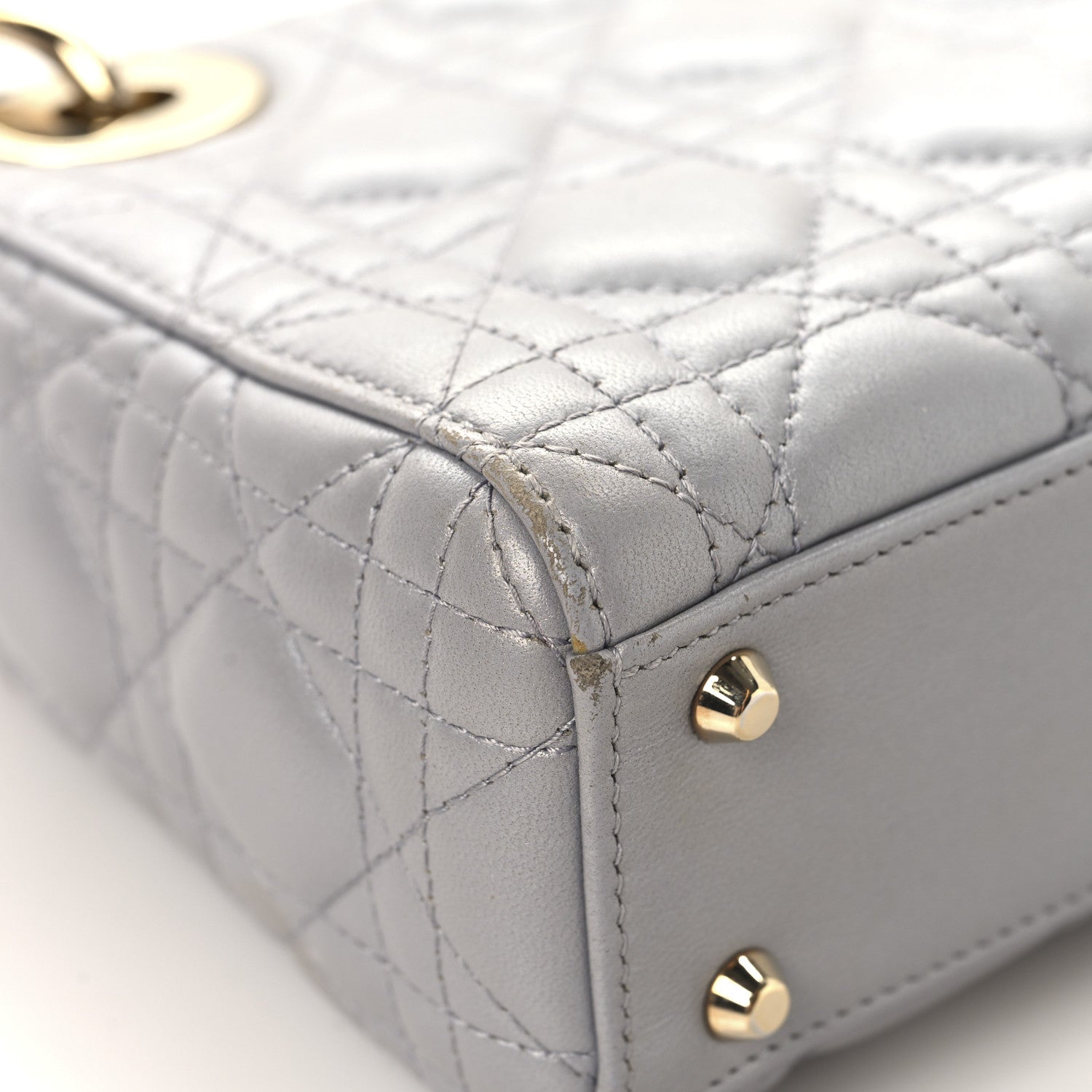 Christian Dior Metallic Lambskin Cannage Mini Lady Dior Grey