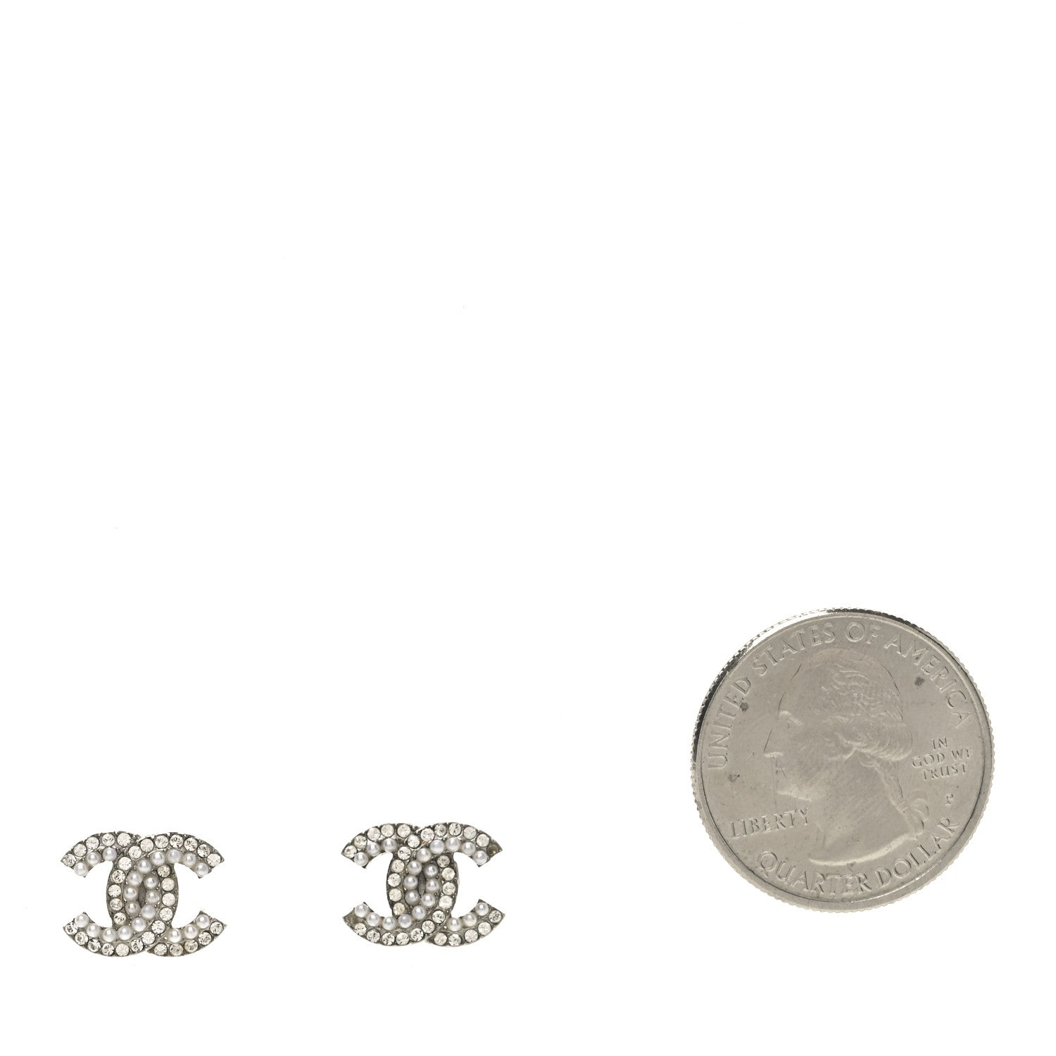 Chanel Crystal Pearl CC Earrings Silver 2 of 5