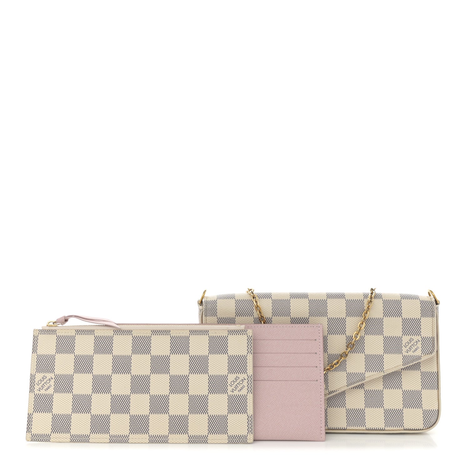 Louis Vuitton Damier Azur Pochette Felicie Chain Wallet Rose Ballerine 3 of 13