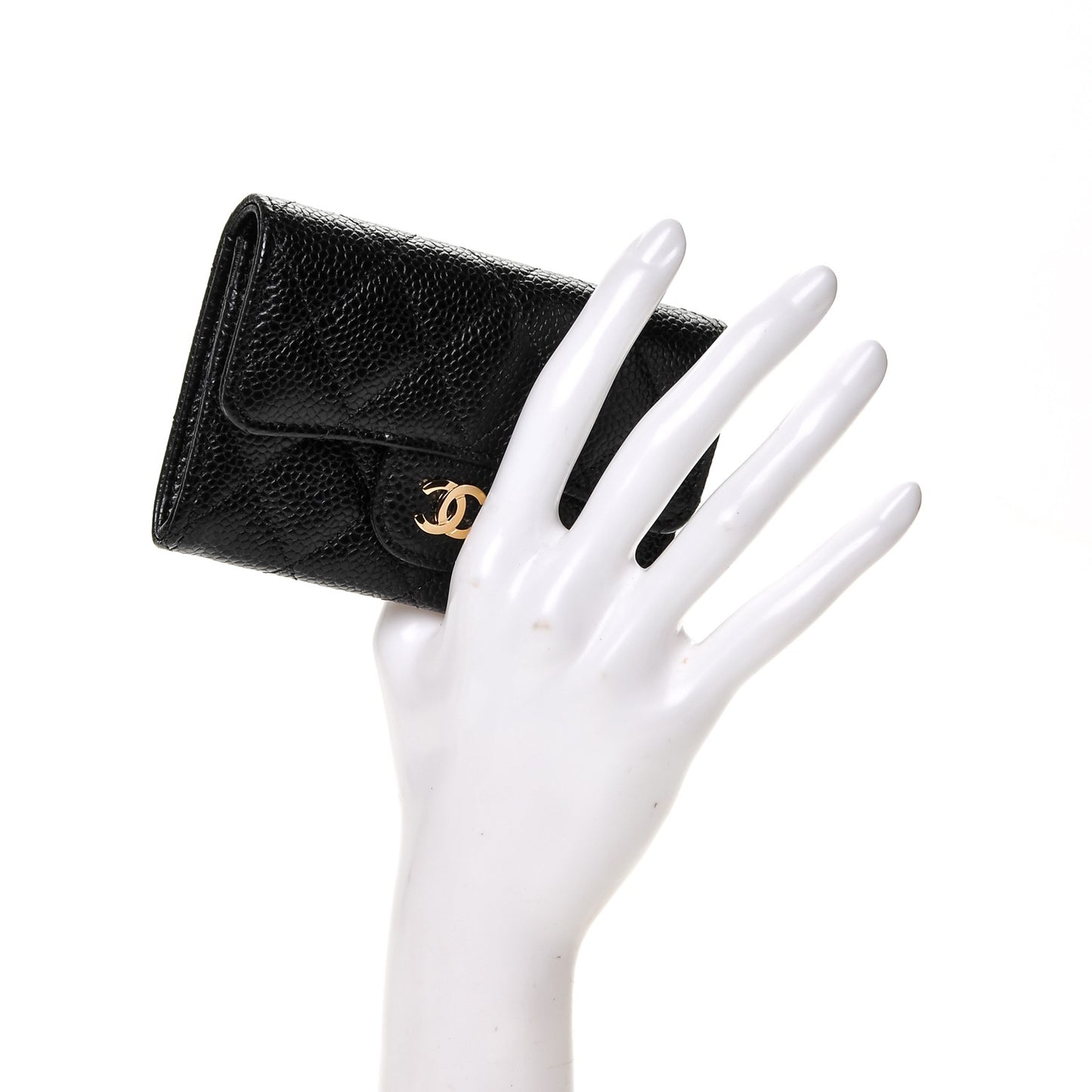 Caviar Quilted Flap Card Holder Black