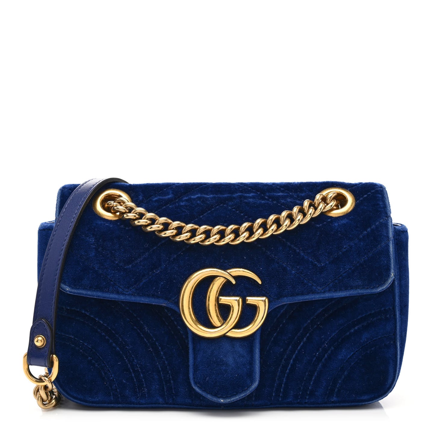 Velvet Matelasse Mini GG Marmont Shoulder Bag Cobalt Blue
