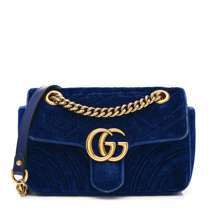 Gucci Velvet Matelasse Mini GG Marmont Shoulder Bag Cobalt Blue 1 of 11