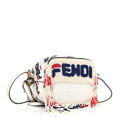 Fendi X FILA Calfskin F is Fendi Mania Fringe Mini Mon Tresor Bucket Bag White 3 of 7