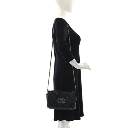 Chanel Calfskin Quilted Double Stitch Hamptons Clutch with Chain Black 2 of 7