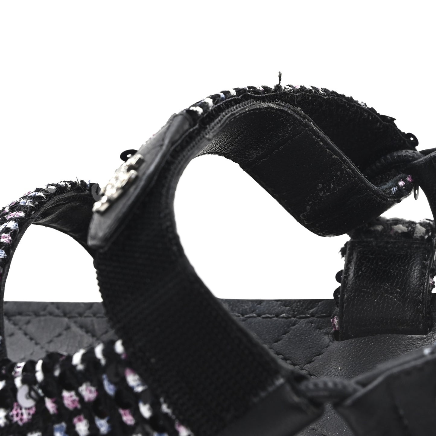 Glittered Tweed Lambskin Dad Sandals 40 Black Multicolor