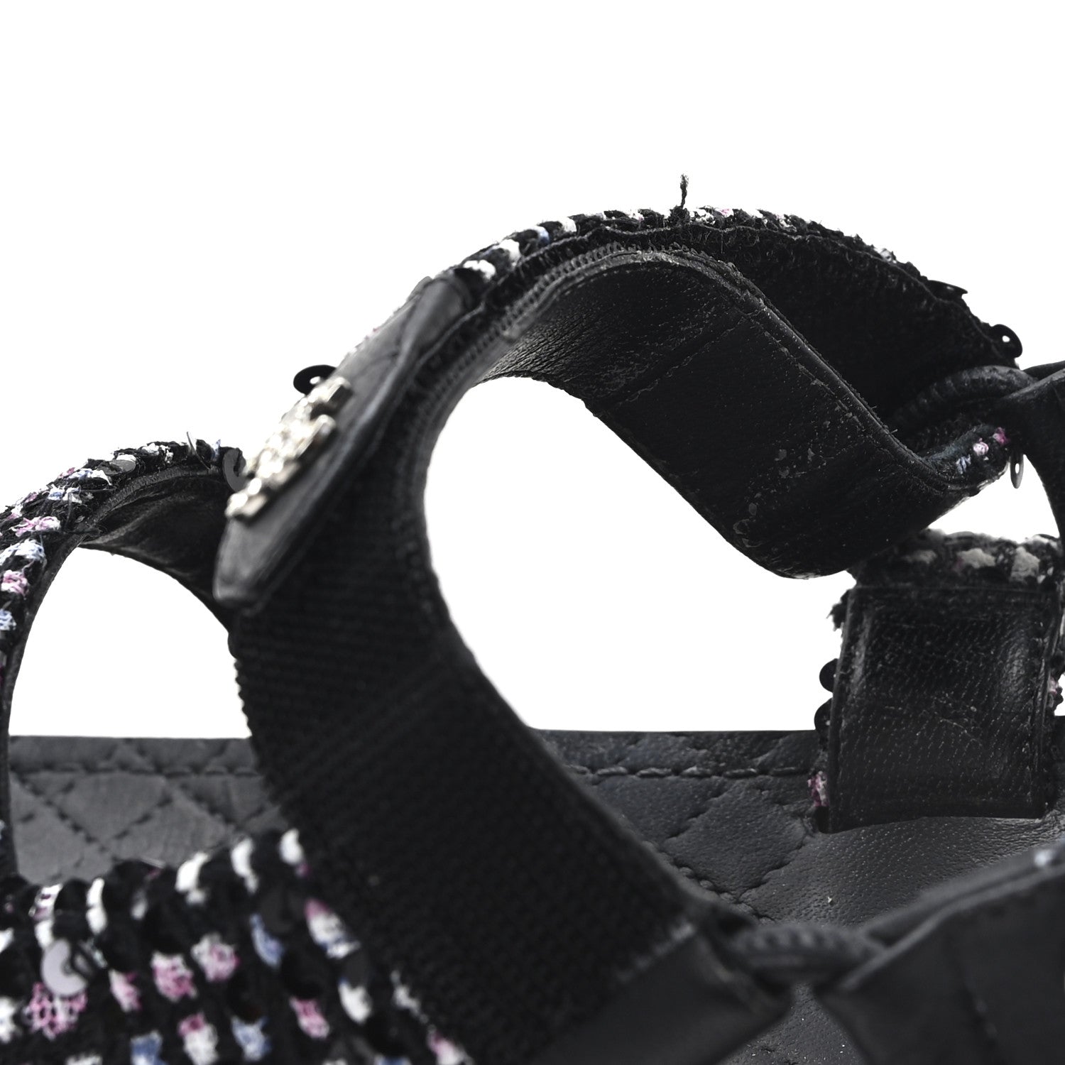 Chanel Glittered Tweed Lambskin Dad Sandals 40 Black Multicolor 10 of 11