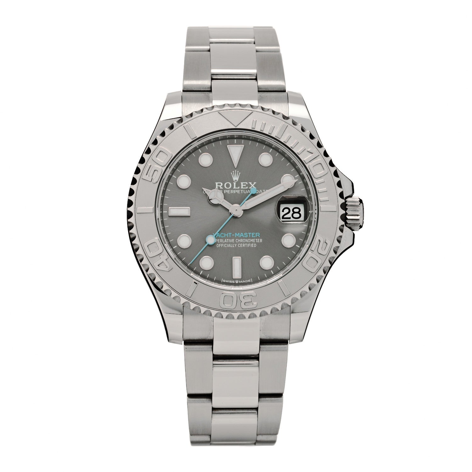 Rolex Stainless Steel Platinum 37mm Oyster Perpetual Date Yacht-Master Watch Slate 268622 1 of 5