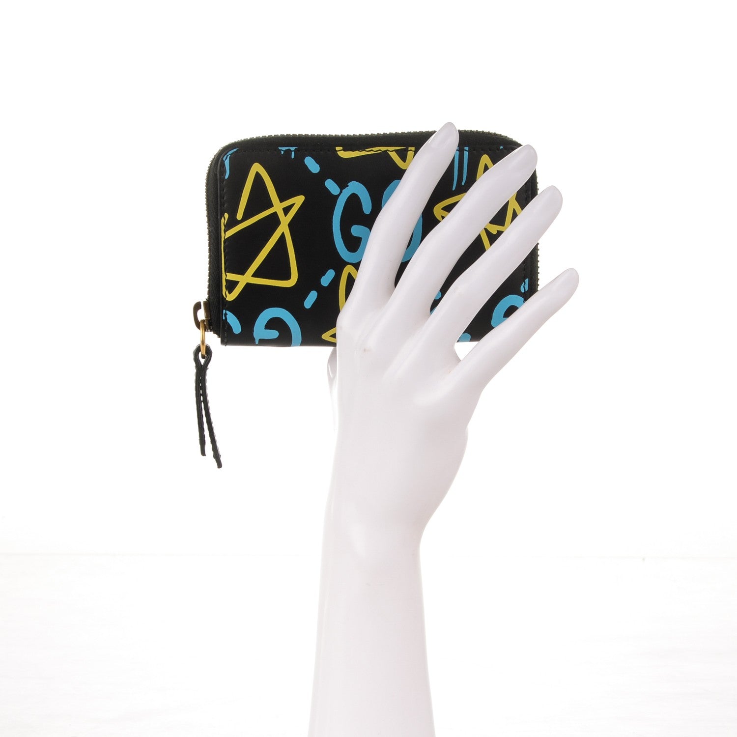 Gucci Calfskin GucciGhost Zip Around Card Case Black New Acquamarine 2 of 7