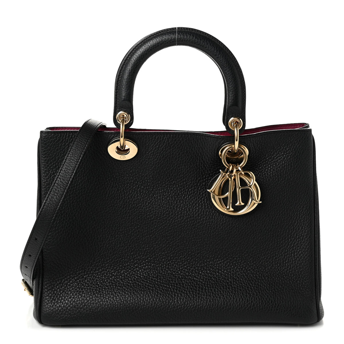 Christian Dior Bullcalf Medium Diorissimo Tote Black Rose Indien 1 of 11