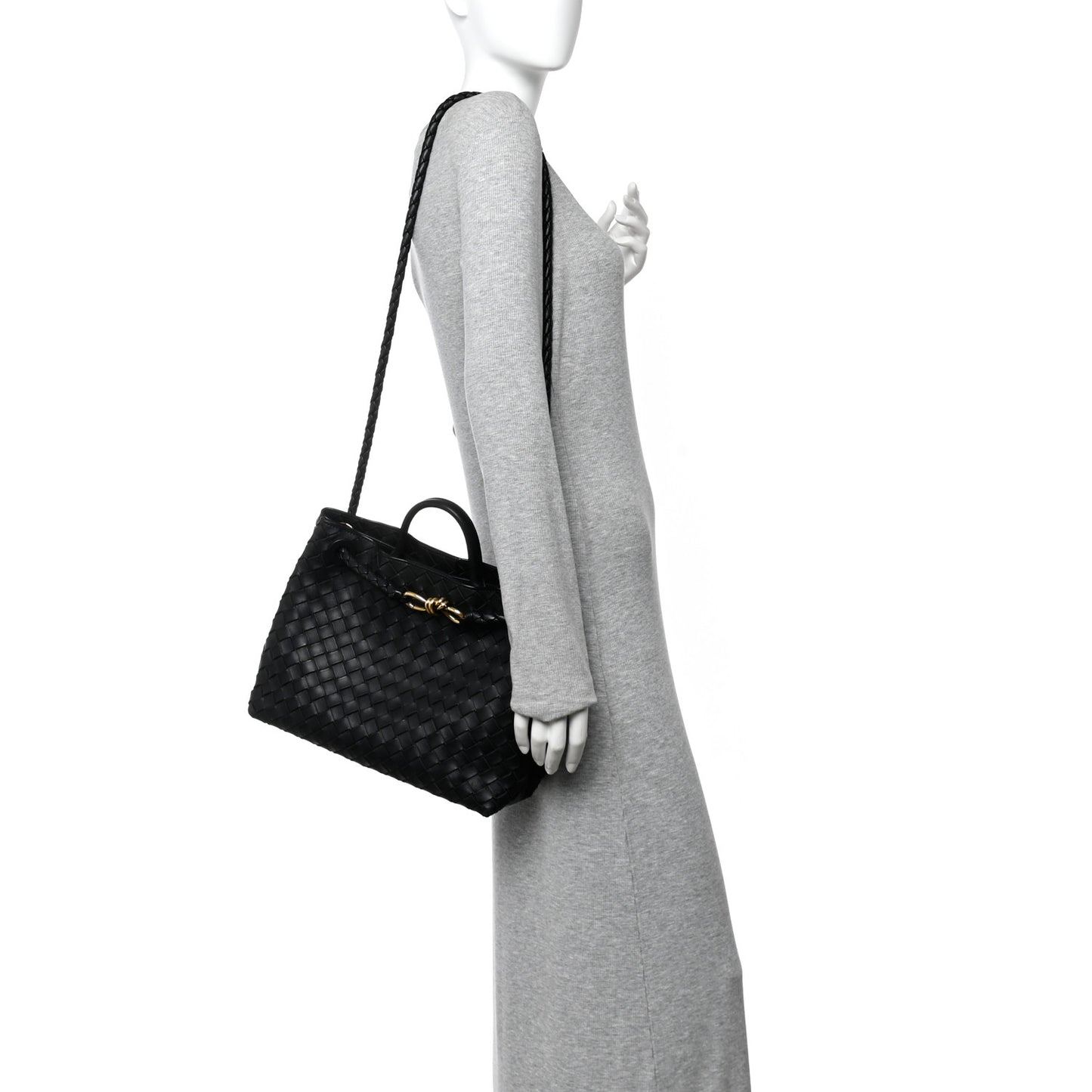 Nappa Intrecciato Medium Andiamo Shoulder Bag Black