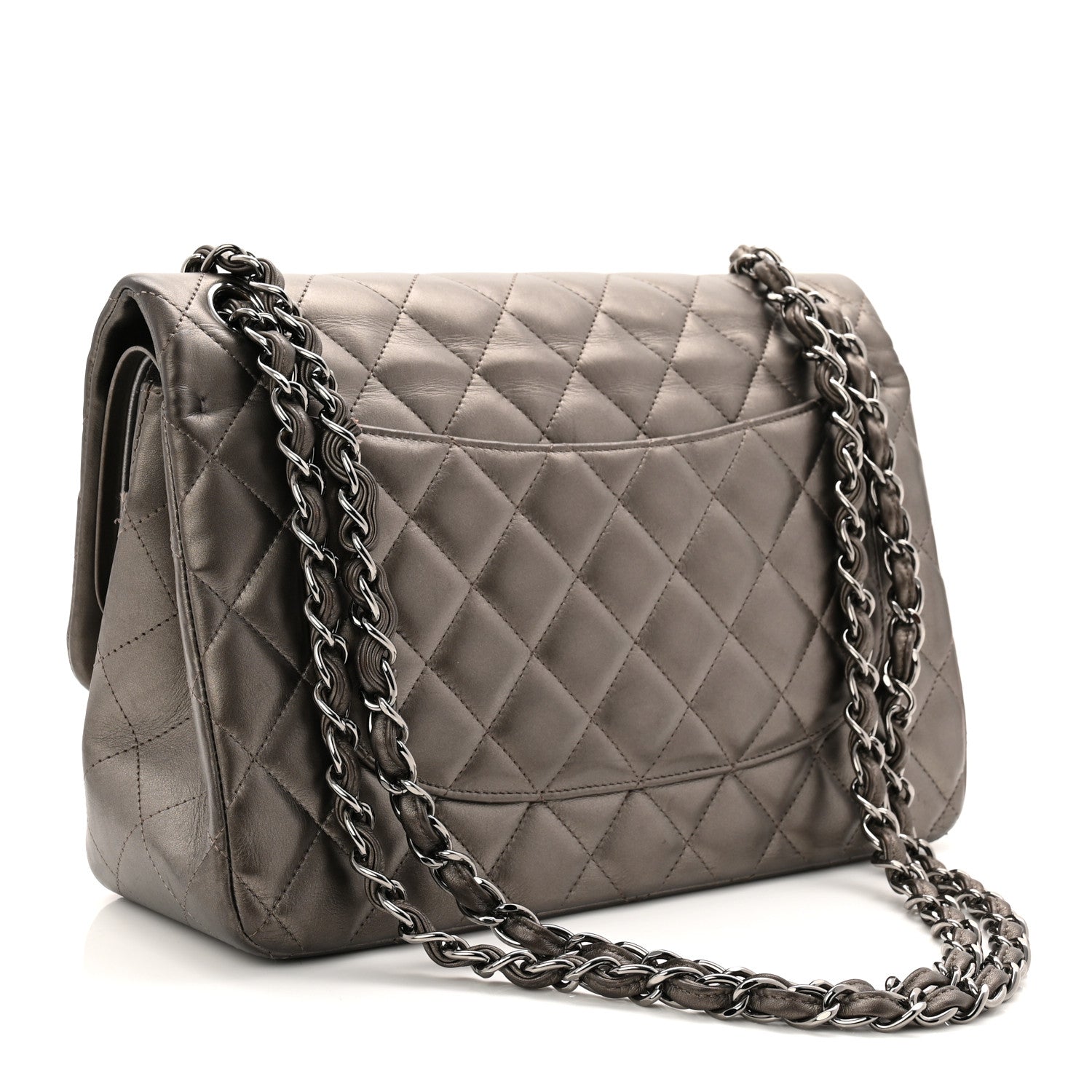 Chanel Metallic Lambskin Quilted Jumbo Double Flap Pewter 3 of 10