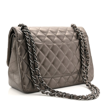 Chanel Metallic Lambskin Quilted Jumbo Double Flap Pewter 3 of 10
