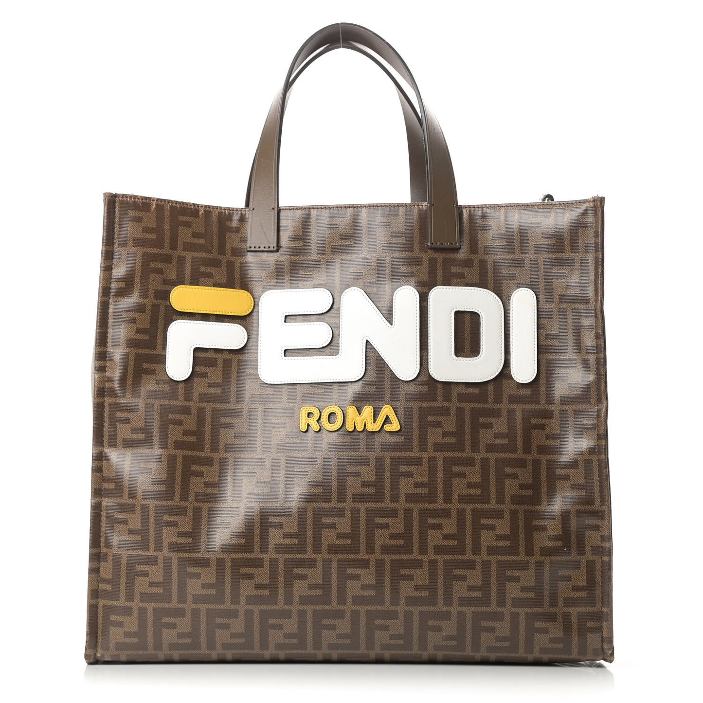 X FILA Glazed Fabric FF 1974 Mania Shopping Tote Bag Mogano Panna White