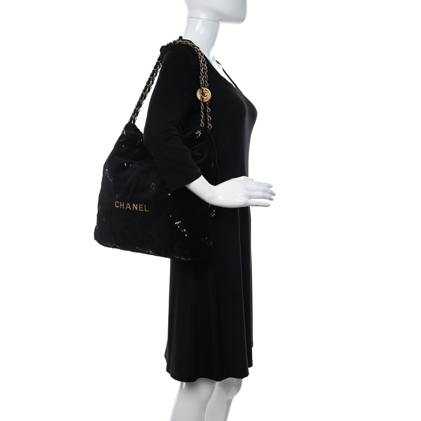Velvet Sequin Quilted Chanel 22 Black