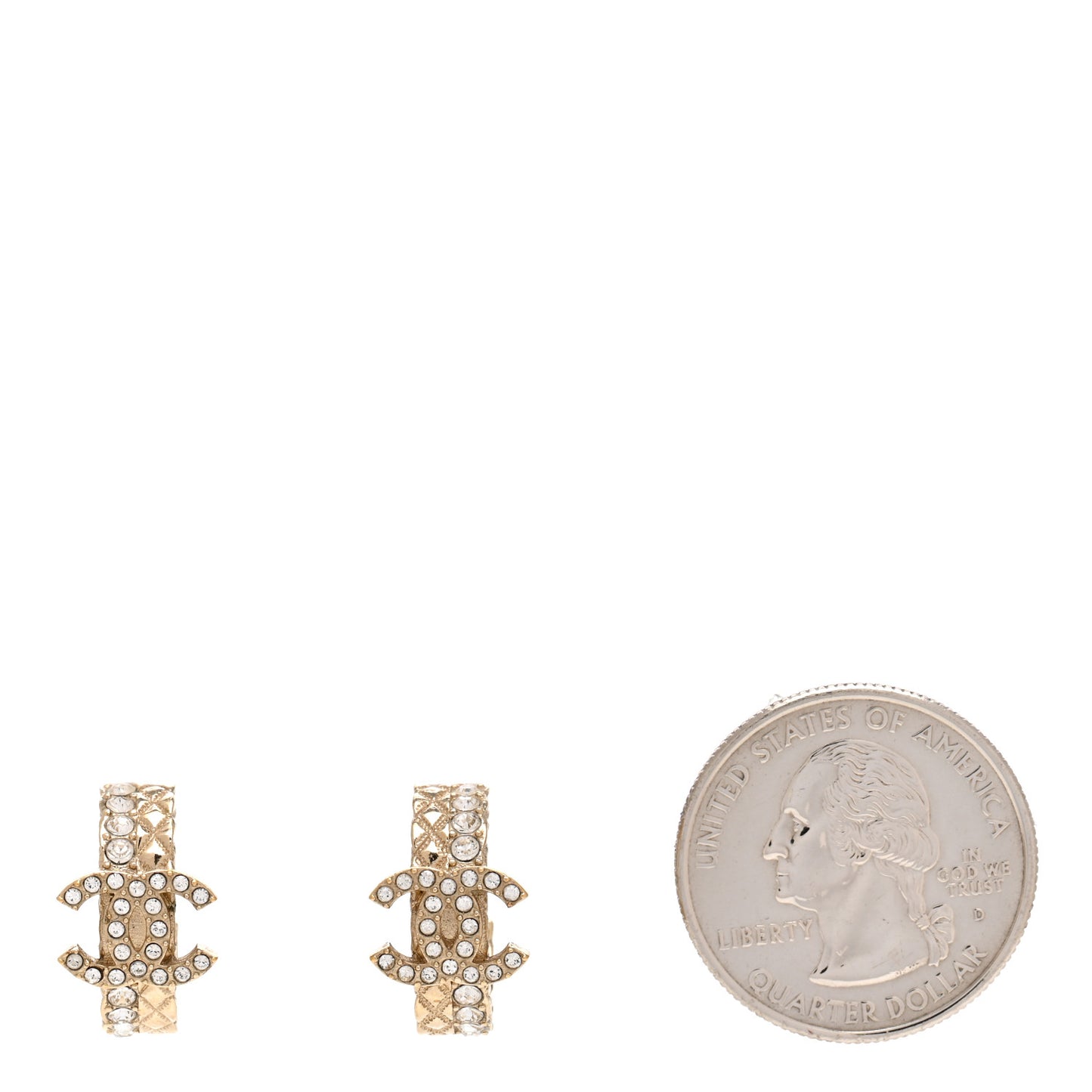 Metal Crystal Quilted CC Hoop Earrings Gold