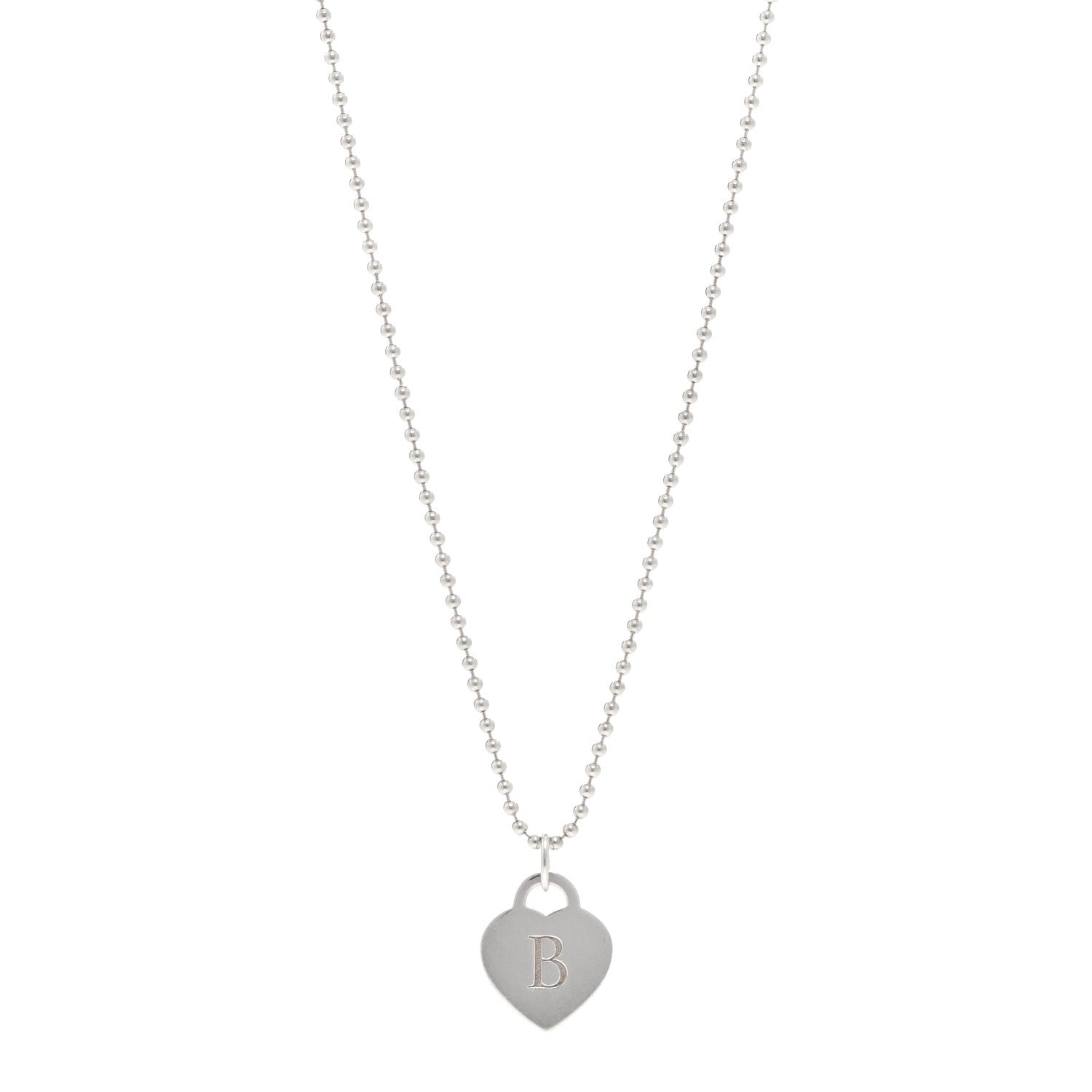 Tiffany Sterling Silver Heart Tag Alphabet B Pendant Bead Chain Necklace 1 of 4