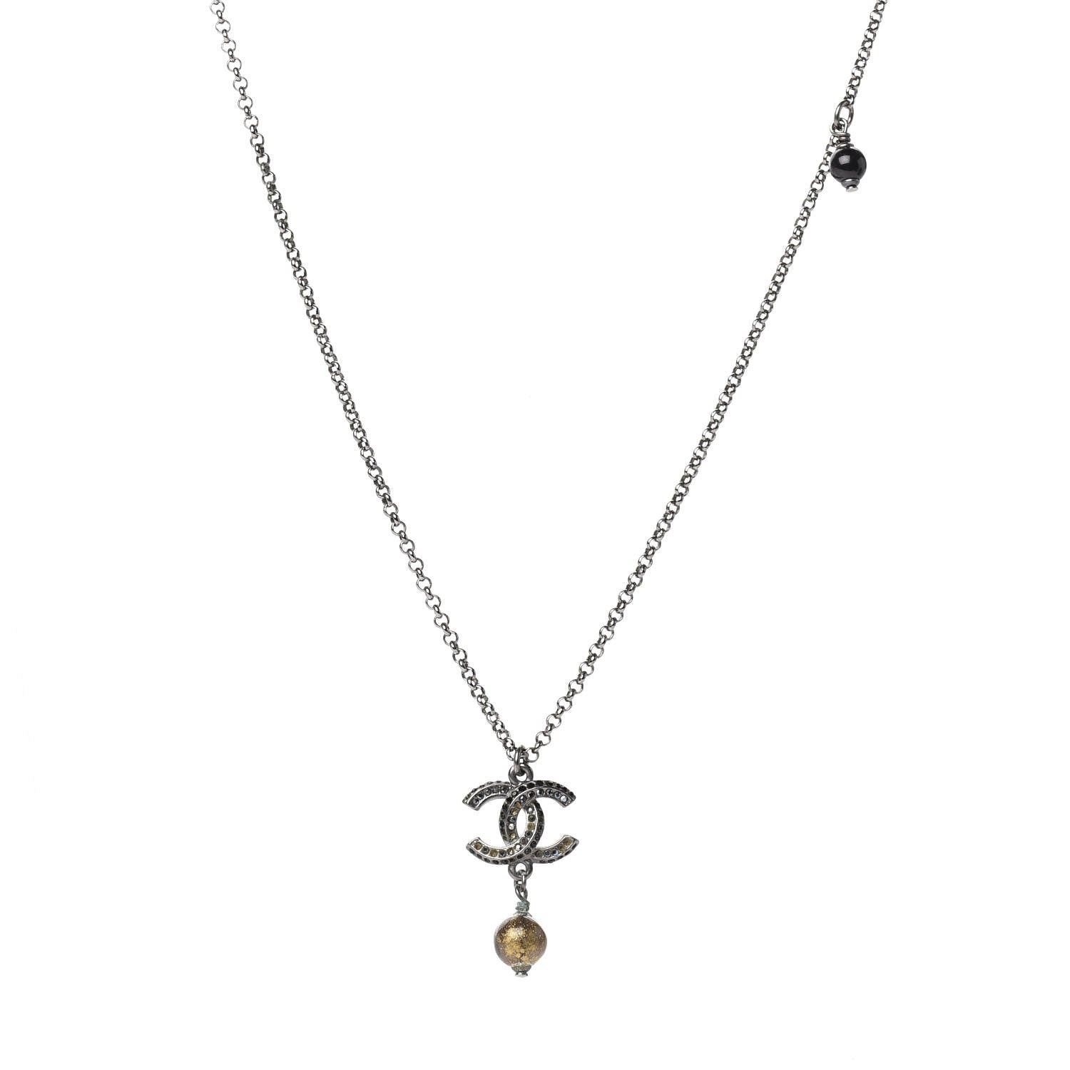 Chanel Ruthenium Crystal CC Drop Necklace 1 of 6