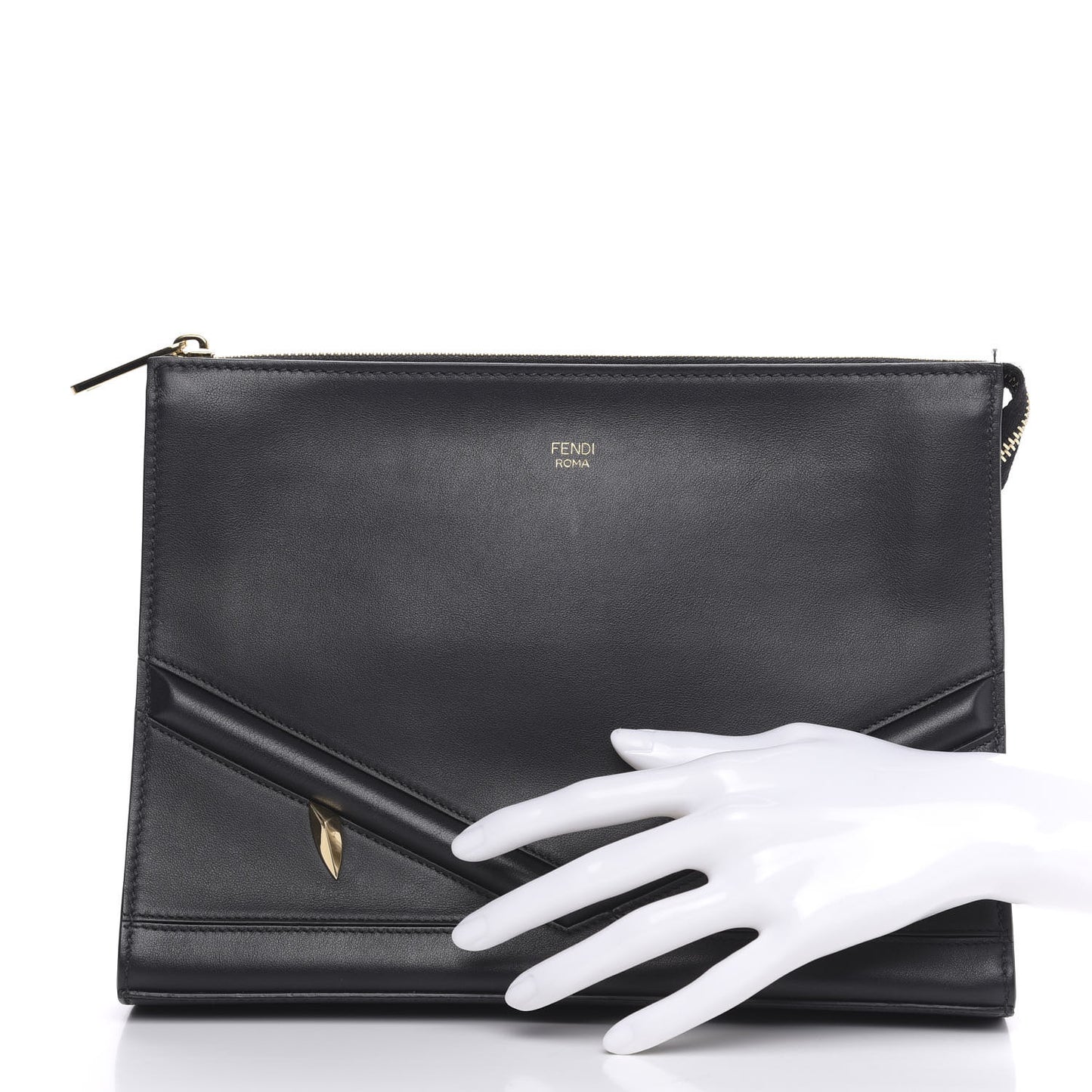 Vitello Grace Eyebrow Monster Eyes Embossed Pouch Black