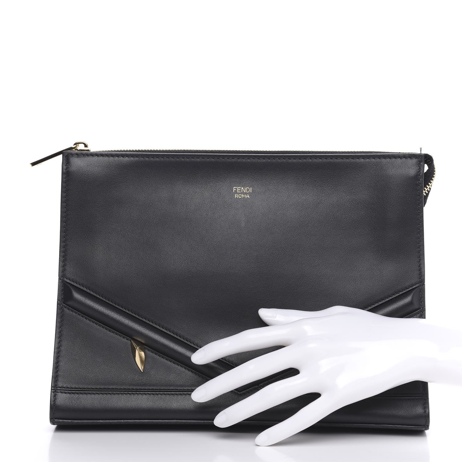Fendi Vitello Grace Eyebrow Monster Eyes Embossed Pouch Black 2 of 12