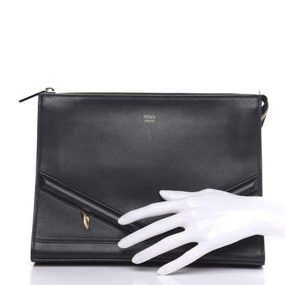Fendi Vitello Grace Eyebrow Monster Eyes Embossed Pouch Black 2 of 12