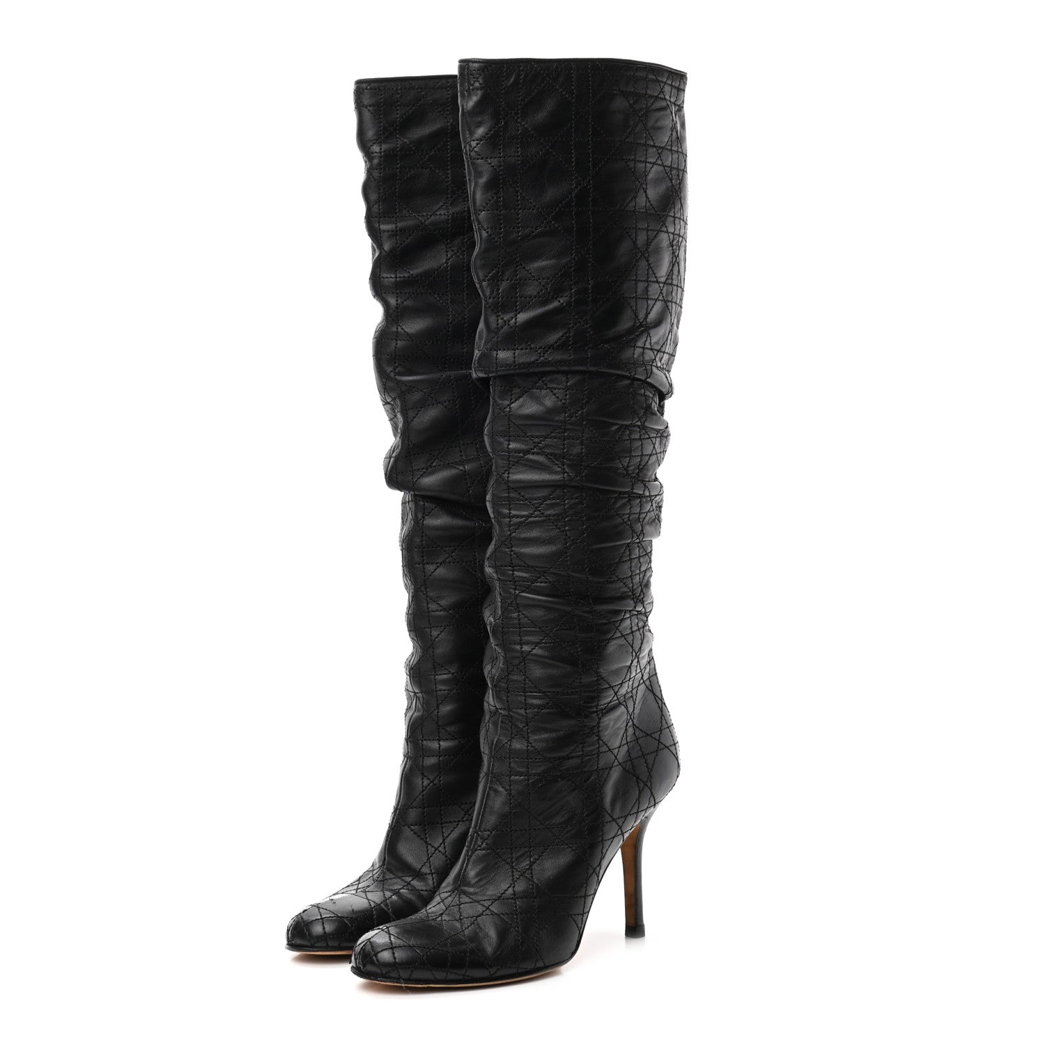 Christian Dior Lambskin Cannage Tall Boots 37 Black 3 of 10